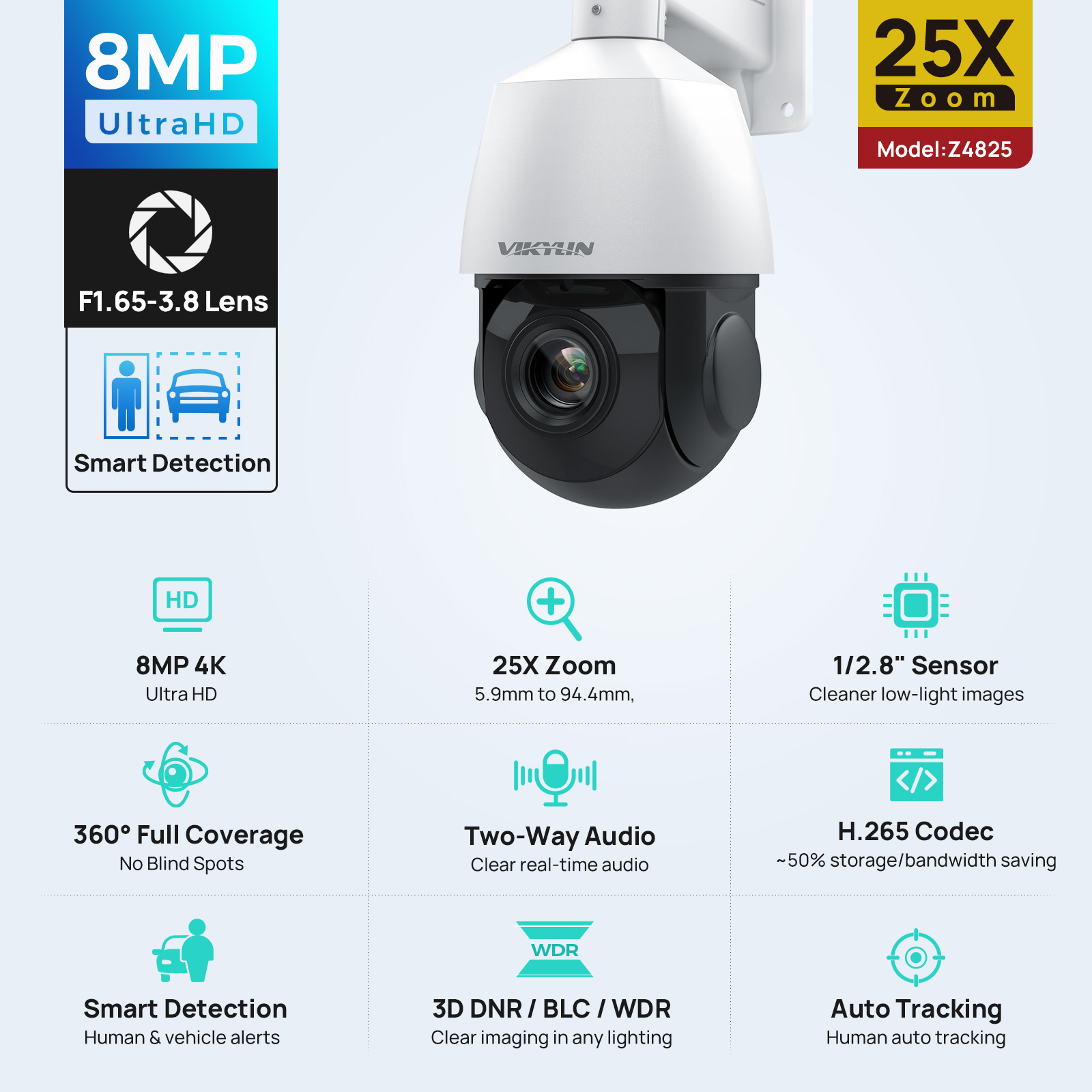 Vikylin 4K 8MP PTZ 25X Zoom 10 - Outdoor Power G Motion 评论和价格