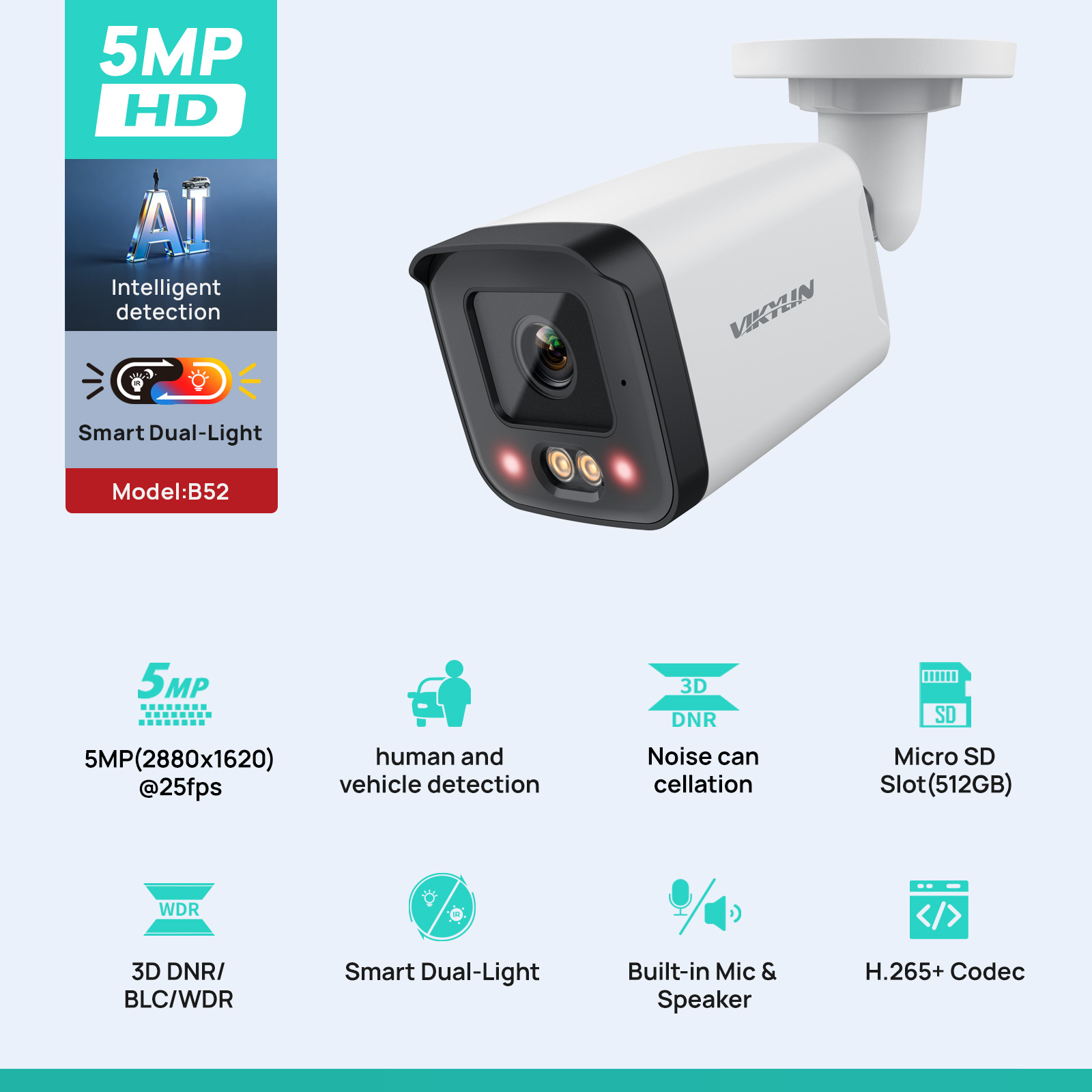 VIKYLIN 5MP IP Security Camera - Outdoor Power G Motion 评论和价格